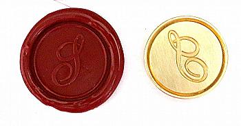 Круглая латунная печать d24 мм – англ. буква "S" с лакированной деревянной ручкой, 40119T