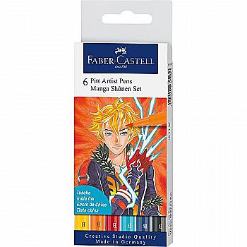 Набор ручек капиллярных PITT Brush "Manga Shonen", 6 шт. (6 цветов), 167157 Faber-Castell Набор ручек капиллярных PITT Brush "Manga Shonen", 6 шт. (6 цветов), 167157 Faber-Castell