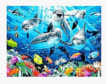 Набір для розпису по номерах 40*50 см "Дельфіни", RA3711 Набір для розпису по номерах 40*50 см "Дельфіни", RA3711