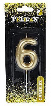 Свічка-цифра для торта Pelican "6", золото, 6 см, 866016 Свічка-цифра для торта Pelican "6", золото, 6 см, 866016