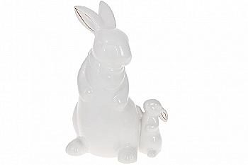 Фігурка керамічна "Кролик з крольченком" 19 см, білий, 972-831