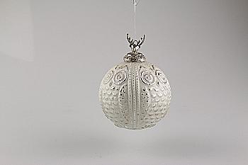 Подвеска новогодняя Шар стеклянный белый с оленем сверху (d=14 см), 42014 ТМ "Floristik"