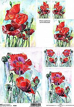 Карта декупажна А4 на рисовому папері "Маки", R 124