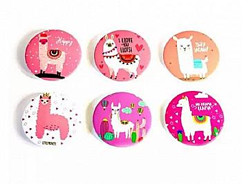 Дзеркало кругле 7 см, з друком на пластику, мікс, лама, MX-120