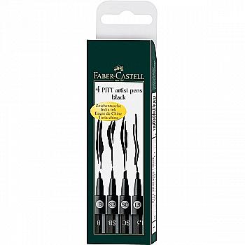 Набір ручок капілярних PITT Brush, 4 шт., чорний (в пласт. футлярі), 167139 Faber-Castell Набір ручок капілярних PITT Brush, 4 шт., чорний (в пласт. футлярі), 167139 Faber-Castell