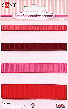 Набор лент декоративных красный (7 мм, 10 мм, 13 мм, 20 мм, 4 м/уп.), 952013