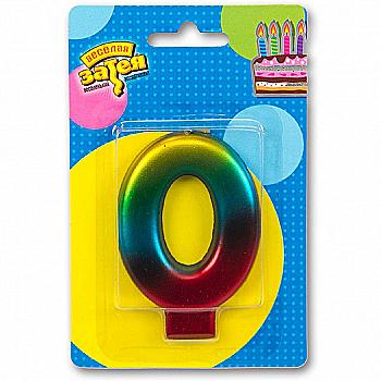 Свічка-цифра "0" Райдужна металік, 8 см, 1502-3764