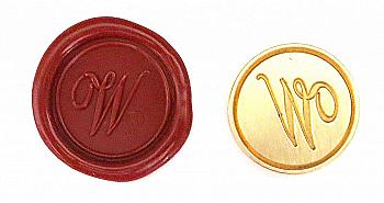 Круглая латунная печать d24 мм – англ. буква "W" с лакированной деревянной ручкой, 40123T