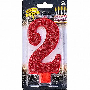 Свічка-цифра "2" Гігант глітер, 13 см, 1502-4637