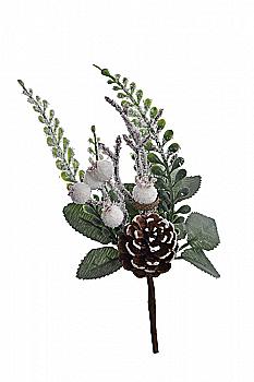 Декор новорічний Штучна гілочка сосни 18 см з ягодами/шишками/листям, зелена, 90060066