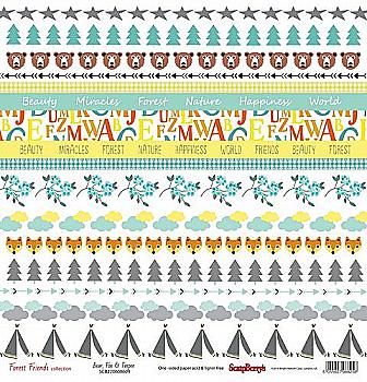 Бумага для скрапбукинга Лесные друзья Медведь, лиса и вигвам, 1 л.