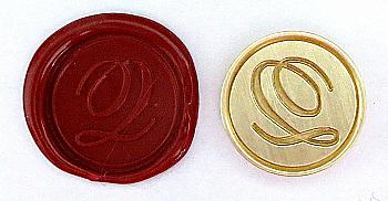 Круглая латунная печать d24 мм – англ. буква "Q" с лакированной деревянной ручкой, 40117T