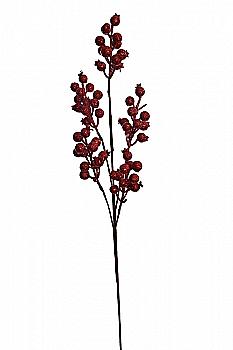 Декор новорічний Штучна гілочка 74 см з ягодами червоними, глітер, 90060119