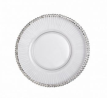 Блюдо стекло зубчик, 20см, прозрачное с сереб.ободком, 110034