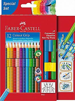 Outlet20 Карандаши 12 цв. GRIP2001 акварельные трёхгранные+2фломастера, 201396 Faber-Castell