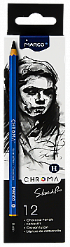 Олівці 12 шт. вугільні "Chroma" Hard, шестигранні, 1040H-12CB, Marco Олівці 12 шт. вугільні "Chroma" Hard, шестигранні, 1040H-12CB, Marco