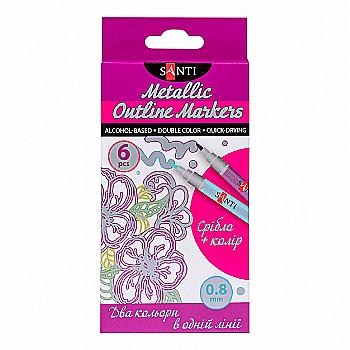 Набор маркеров двухцветных "Santi outline", 0,8 мм, 6 цветов, 390590