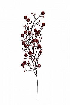 Декор новорічний Штучна гілочка 50 см з маленькими глітерними кульками червоними, 90010589