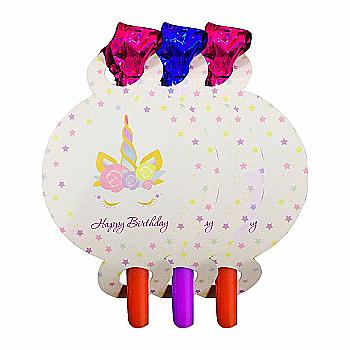 Язычок-гудок "Единорог", бумага, фольга, пластмасса, 6 шт, F-101031