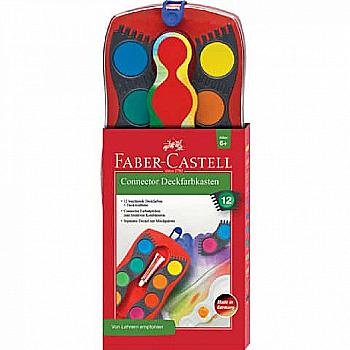 Фарби акварельні сухі 12 кол. Connector, червон. корпус, 125030 Faber-Castell Фарби акварельні сухі 12 кол. Connector, червон. корпус, 125030 Faber-Castell
