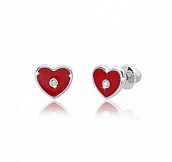 Сережки "Серце з камінчиком", червоний, 210560400607