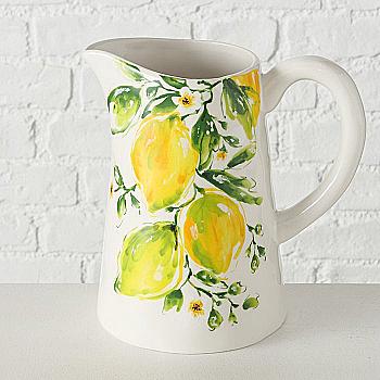 Кувшин доломитовый "Lemony" 1,25 л/h=23 см, белый с цветным принтом, 2010466 Кувшин доломитовый "Lemony" 1,25 л/h=23 см, белый с цветным принтом, 2010466