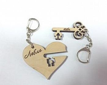 Заготівка дерев`яна Брелок "Серце з ключем" (2 частини), БР5