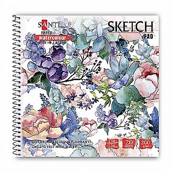 Альбом для акварелі "Flowers" 210*210 мм, "Paper Watercolour Collection" 20 арк., Santi, 130495 Альбом для акварелі "Flowers" 210*210 мм, "Paper Watercolour Collection" 20 арк., Santi, 130495