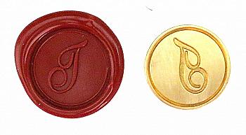 Круглая латунная печать d24 мм – англ. буква "T" с лакированной деревянной ручкой, 40120T