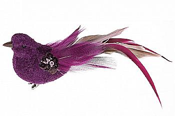 Декоративна птиця на кліпсі 17 см, пурпурний, 499-075