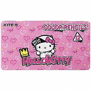 Карандаши цв. трехгранный, 12 шт., мет. пенал Hello Kitty, HK21-058 Карандаши цв. трехгранный, 12 шт., мет. пенал Hello Kitty, HK21-058