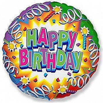 Шар воздушный 18" Happy Birthday Серпантин и свечки Ф, 1202-3280 Шар воздушный 18" Happy Birthday Серпантин и свечки Ф, 1202-3280