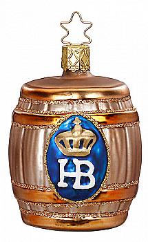 Ялинкова прикраса Пивний бочонок "HB" 7,6 см, золотий, 10057S017 Ялинкова прикраса Пивний бочонок "HB" 7,6 см, золотий, 10057S017