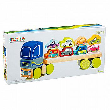 Дерев`яна іграшка Тягач з машинками LM-12, 13418 Дерев`яна іграшка Тягач з машинками LM-12, 13418
