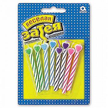 Свічки д/торта з серцем 8 од. в асортим., 1502-1157