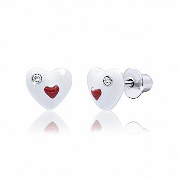 Сережки "Серце в серці", біло-червоний, 219556900621