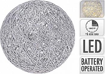 Украшение новогоднее из рафии "Шар" 20 см с LED-подсветкой (20 ламп), серебряный, AMZ100110 Украшение новогоднее из рафии "Шар" 20 см с LED-подсветкой (20 ламп), серебряный, AMZ100110