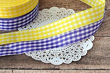 Набір декоративних стрічок "Клітинка жовто-фіолетова" Набір декоративних стрічок "Клітинка жовто-фіолетова"