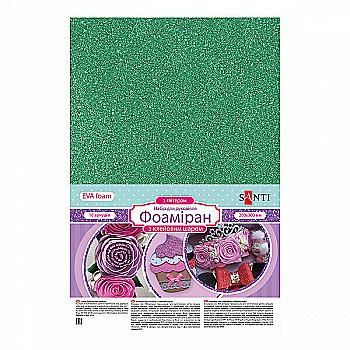 Фоамиран ЭВА ярко зеленый с глиттером, с клеевым слоем, 20*30 см, 742695
