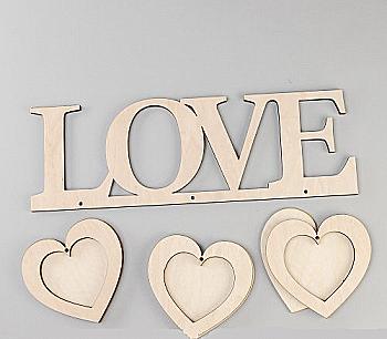 Заготовка деревянная Фоторамка "LOVE с сердцами", Ф7