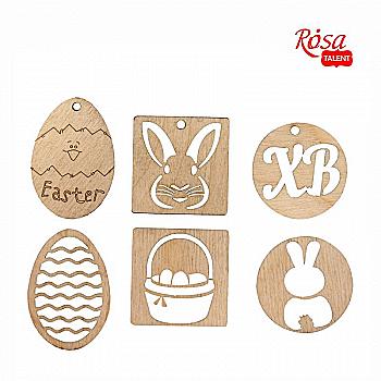 Набір заготівок Теги "Пасха", фанера, 6 шт., Rosa Talent