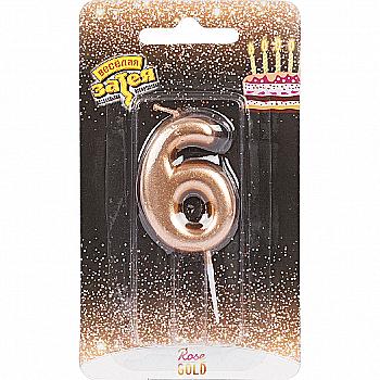 Свічка-цифра "6" Рожеве золото 4,5 см, 1502-3006