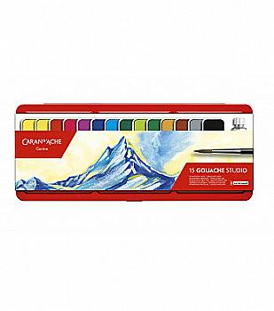 Фарби гуаш Caran d`Ache Studio металевий бокс (15 кольорів з пензлем), 1000.315