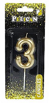 Свічка-цифра для торта Pelican "3", золото, 6 см, 866013 Свічка-цифра для торта Pelican "3", золото, 6 см, 866013