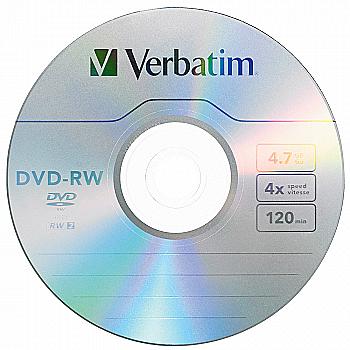 Диск DVD+RW 4,7GB Verbatim 4-х Cake 10 pcs Silver 43488