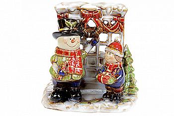 Свічники керамічні "Хлопчик і сніговик" 17 см, 197-720