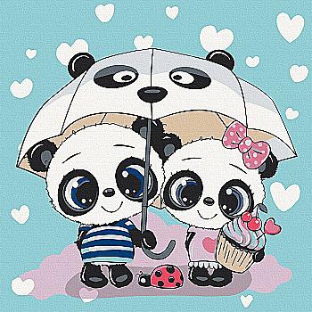 Набір для розпису по номерах 30*30 см "Пандочки під парасолькою", 15519-AC