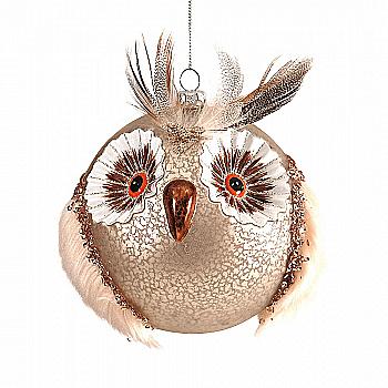 Підвіска новорічна Сова-куля 12 см біло-бежева, 91918 Підвіска новорічна Сова-куля 12 см біло-бежева, 91918
