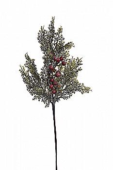 Декор новорічний Штучна гілочка сосни 44 см з ягодами, зелена з глітером, 90010616