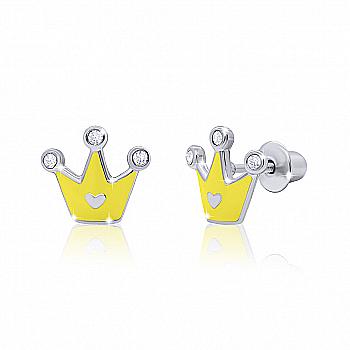 Сережки "Корона з серцем", жовтий, 210555800605 Сережки "Корона з серцем", жовтий, 210555800605